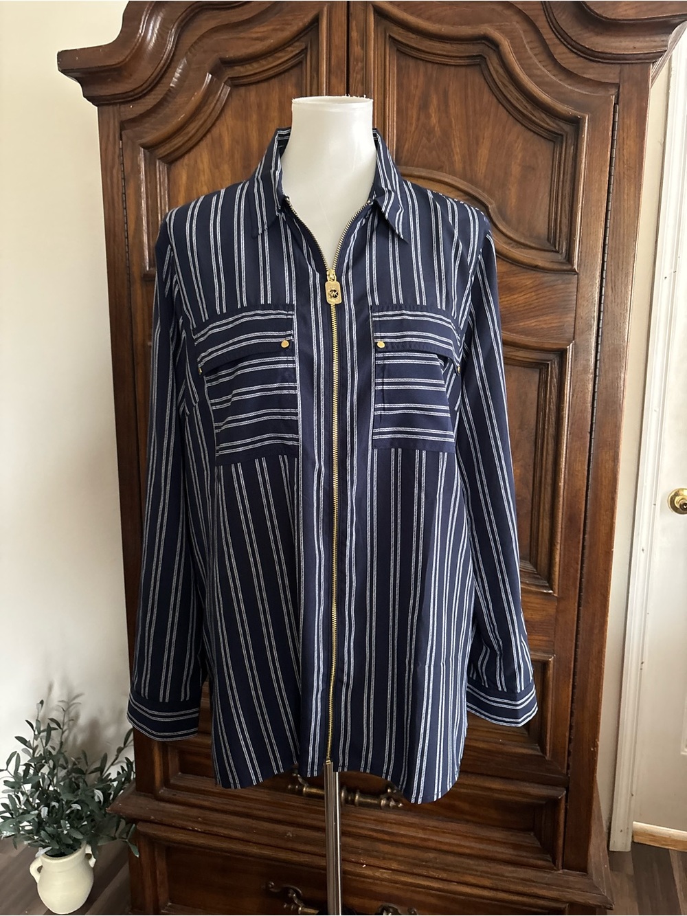 Michael Kors roll up sleeve zippered long sleeve women's shirt blouse